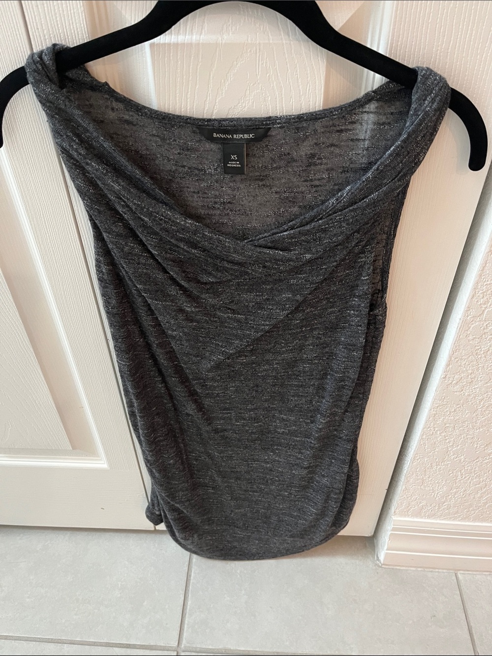 Banana Republic Heather Charcoal Draped Neck Tank Top